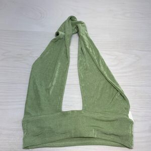 Morning Mist Womens Green Halter Top Sleeveless Cut Out Open Back Cropped Top 12